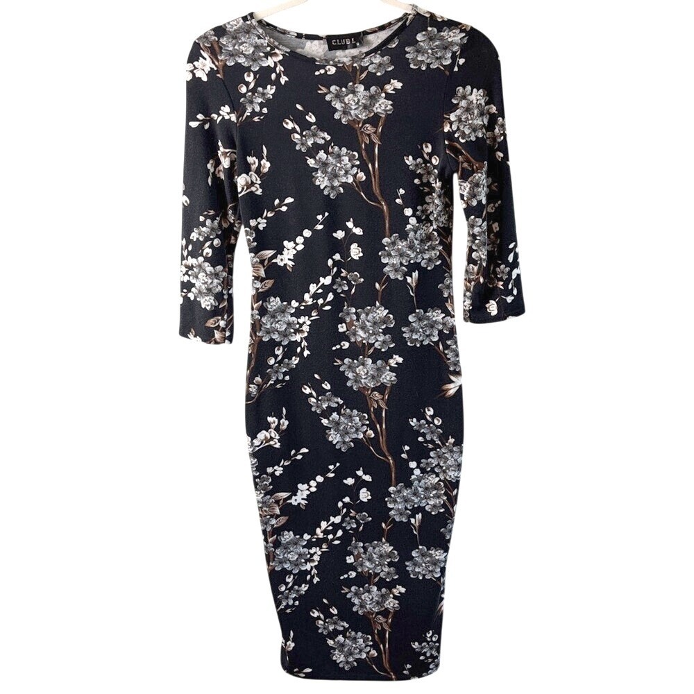 Club L London Floral Bodycon Mini Dress Y2K‎ Vibes – Made in England Size 6